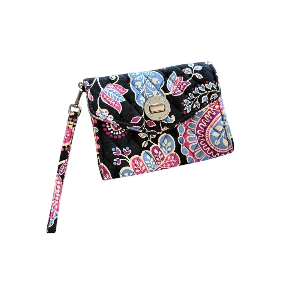 Vera Bradley Alpine Floral‎ Quilted Cotton Wristlet Wallet Turn Lock Floral Navy